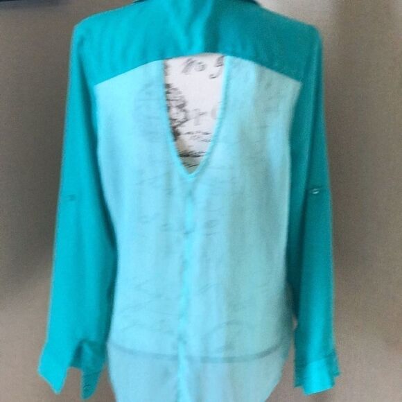 Bongo large aqua Blouse women’s long sleeve - Picture 5 of 16